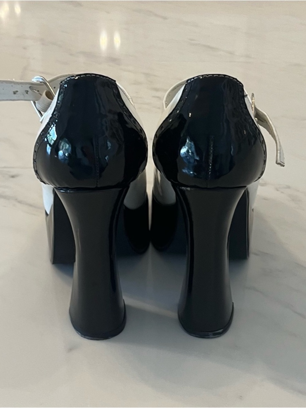 Ellie Black and White Mary Jane Platform Heels - Picture 4 of 6